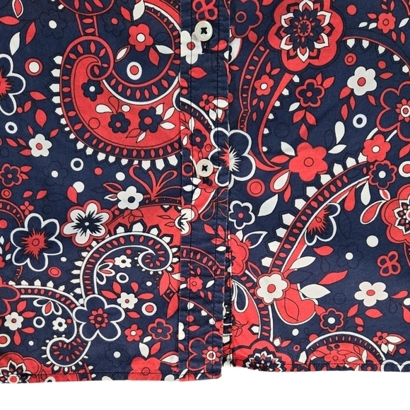 Talbots 100% Cotton Blue Red White Floral Paisley Button-Up Shirt Patriotic - Picture 5 of 8